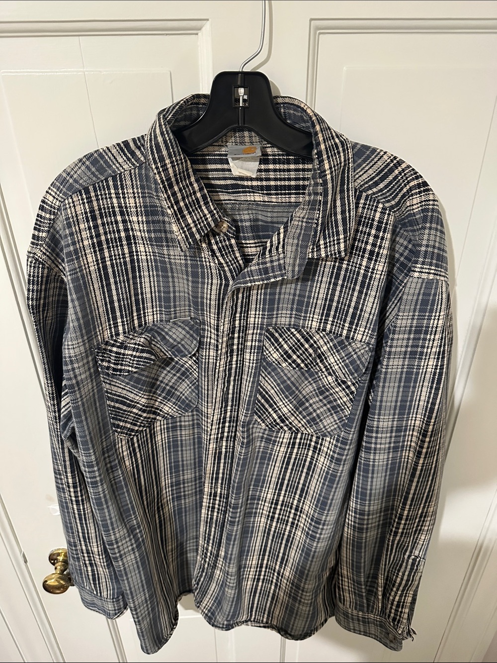Carhartt Blue and White Plaid Button-Up Shirt